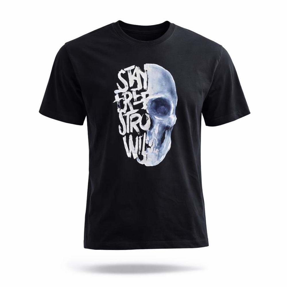 Zara Black Tee with Artistic Skull Print